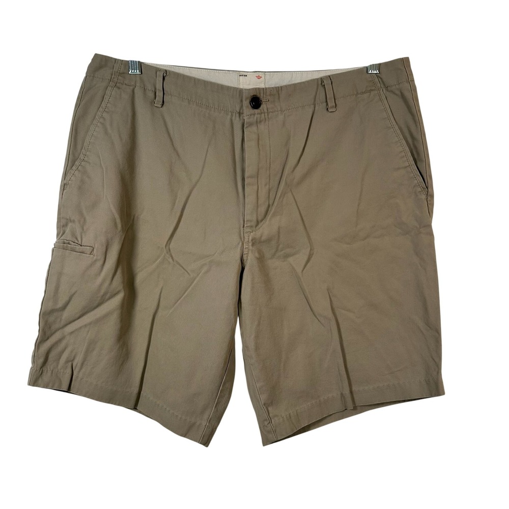 Dockers Khaki Diem Mens Tan Cotton Chino Shorts Size 38 Flat Front Utility
